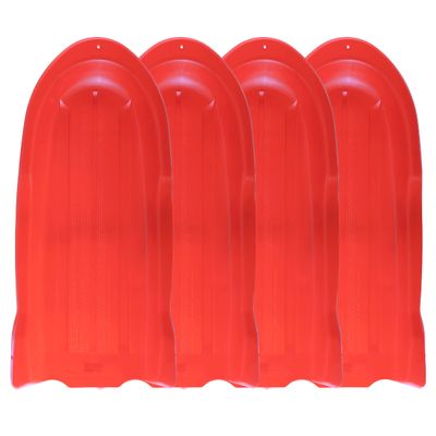 Superio Toboggan Snow Sleds, 4 Pack- 46 Plastic Open Back Slider for Kids and Adults- Heavy Duty Sleds with Holes for Pull Ropes (Ropes Excluded) for Downhill Sledding, Winter Outdoor Sports, (Red)