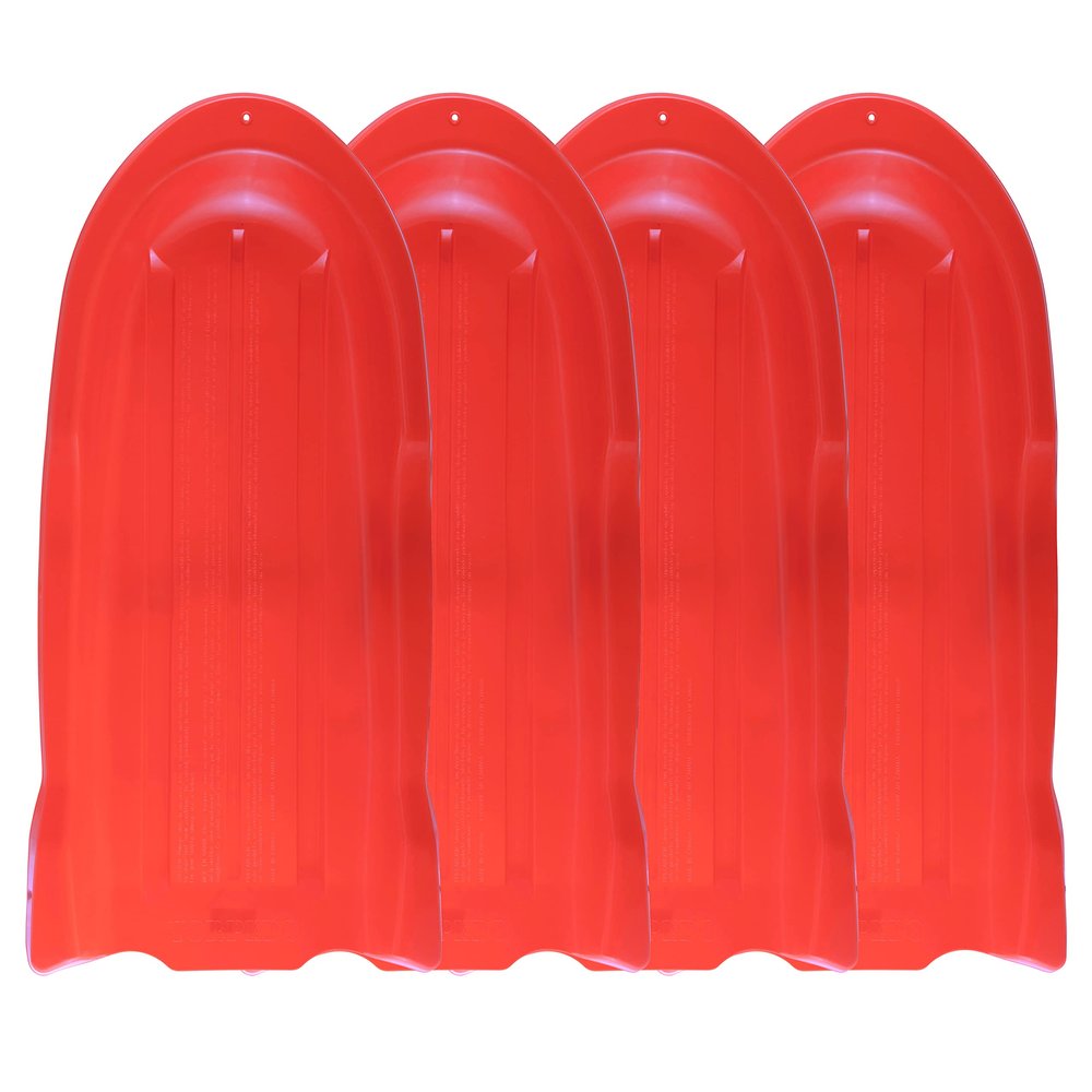 Superio Toboggan Snow Sleds, 4 Pack- 46 Plastic Open Back Slider for Kids and Adults- Heavy Duty Sleds with Holes for Pull Ropes (Ropes Excluded) for Downhill Sledding, Winter Outdoor Sports, (Red)