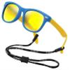 Kids Flexible Polarized Sunglasses for Boys Girls Age 3-10 with Straps (Black+Blue Yellow Mirrored Lens 2 pcs/Fit Age 6-10) view 4