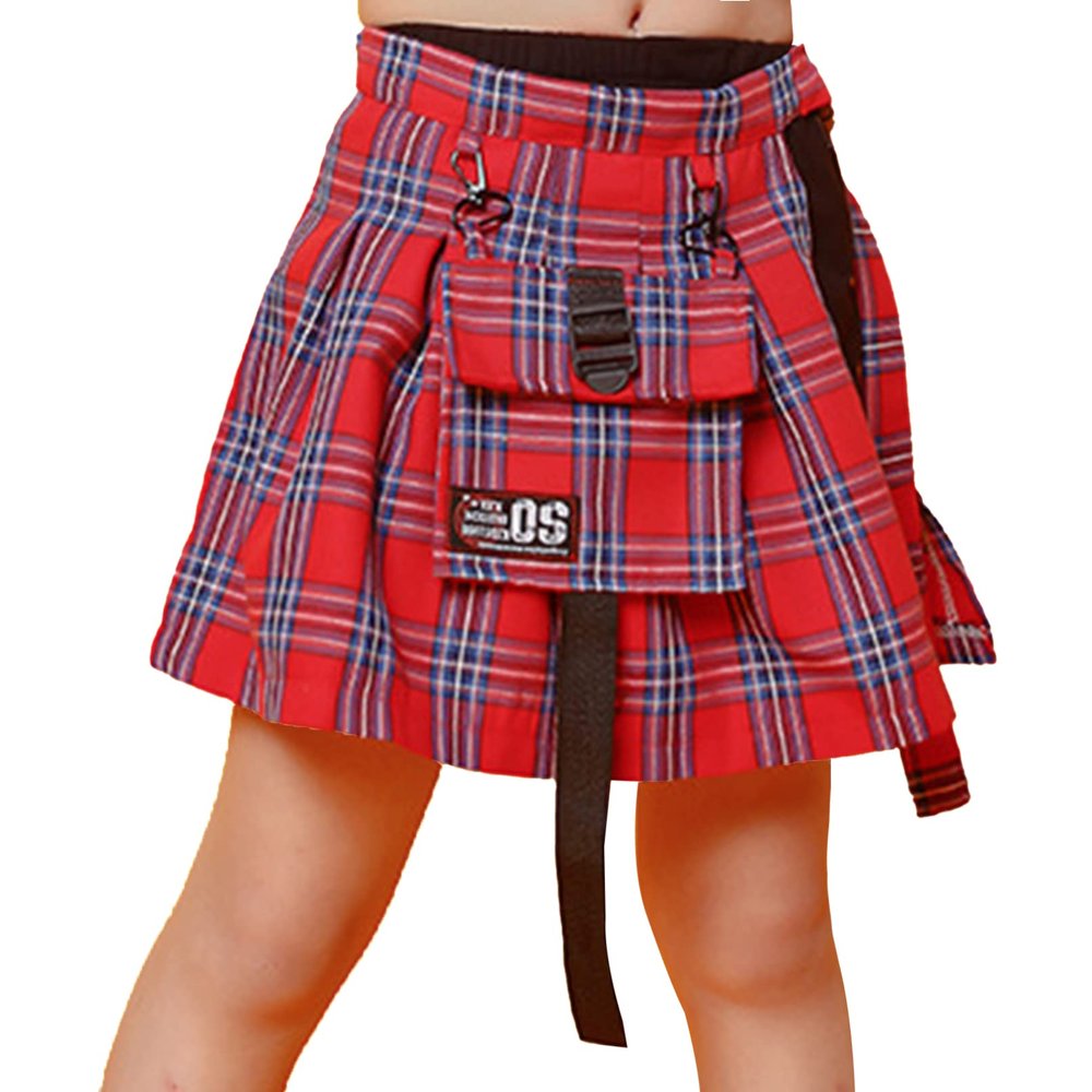 Linjinx Kids Girls Pleated Plaid Skirt High Waist Mini Skort for School Tennis Hip Hop Jazz Streetwear Dancing Red 15-16 Years