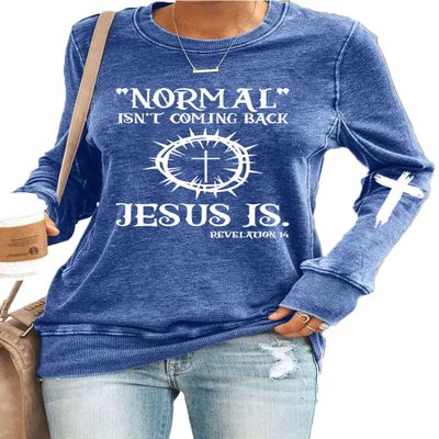 Faithgee Jesus Has My Back Sweatshirt for Women Plus Size, Blessed Cross Heart Graphic Long Sleeve, Thanksgiving Christian Casual Letter Print Faith Shirt Blue