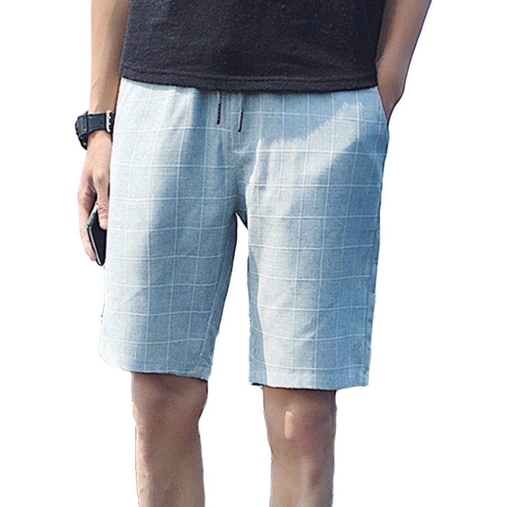 Mens Elastic Waist Plaid Shorts Lightweight Drawstring Check Summer Beach Shorts Slim Fit Striped Print Short (Light Blue,3X-Large)