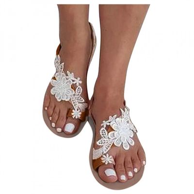 Hbeylia Boho Flat Sandals for Women,Rhinestones Pearl Design Toe Ring Jeweled Sandals Slip On Casual Beach Shoes for Wedding Bride Bridesmaid Ladies