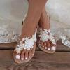 Hbeylia Boho Flat Sandals for Women,Rhinestones Pearl Design Toe Ring Jeweled Sandals Slip On Casual Beach Shoes for Wedding Bride Bridesmaid Ladies view 2