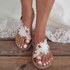 Hbeylia Boho Flat Sandals for Women,Rhinestones Pearl Design Toe Ring Jeweled Sandals Slip On Casual Beach Shoes for Wedding Bride Bridesmaid Ladies view 4