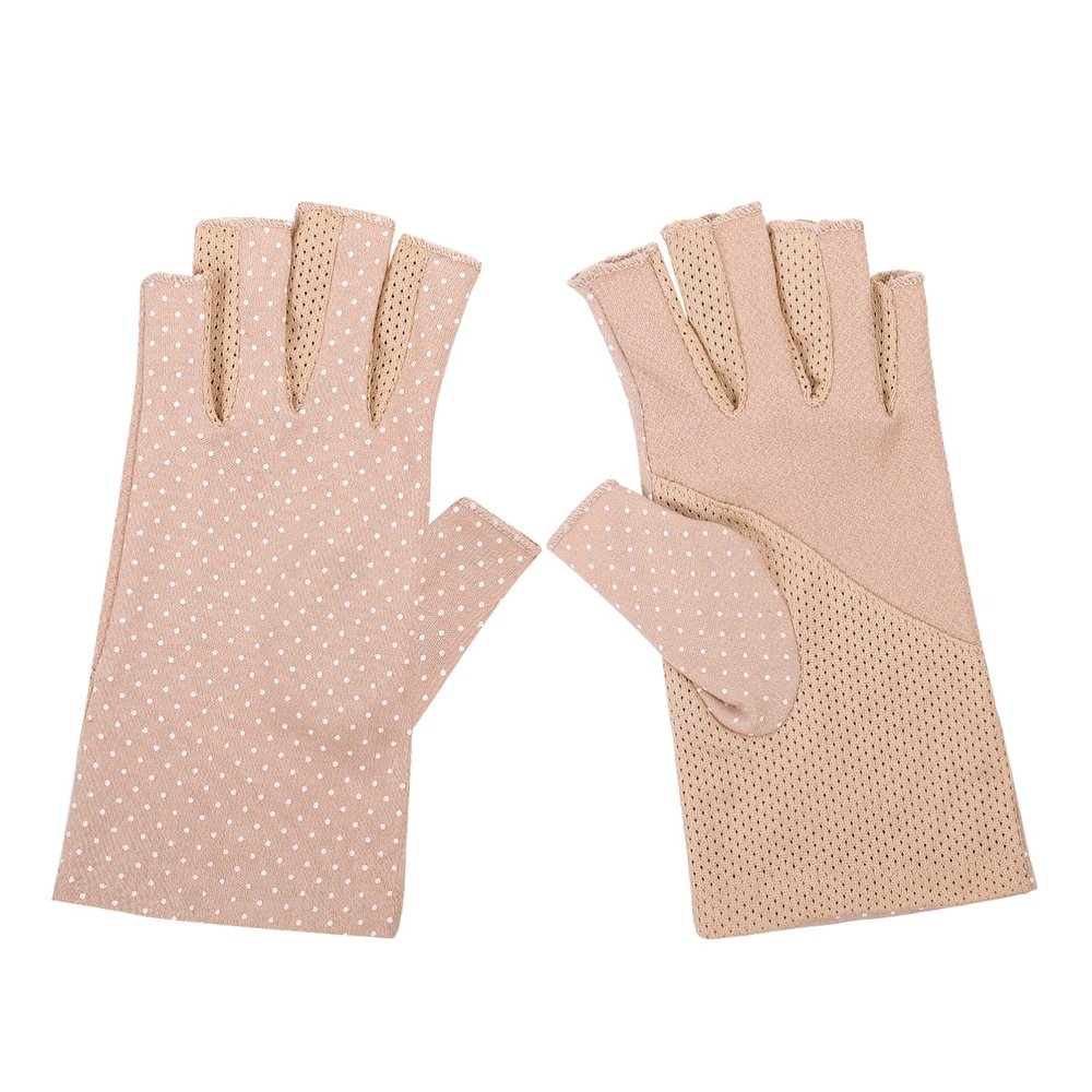ULTNICE UV Protection Fingerless Gloves for Women, Breathable Sunblock Non-Slip Half Finger Driving Gloves for Cycling, Outdoor Activities (Khaki)