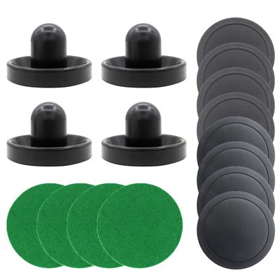 BQSPT Air Hockey Pucks and Paddles,Black Air Hockey Puck Pusher,Goal Handles Paddles Replacement Accessories for Game Tables (4 Striker 96mm with Pads, 8 Pucks 64mm Thick and Thin)