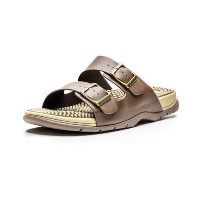Revs - Lochy - Mens Double Strap Reflexology Massage Sandals, Brown US9