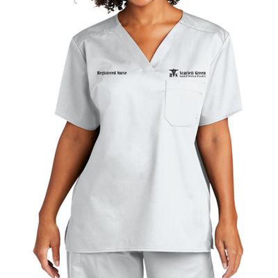Custom Emroidered Scrub Top Add Your Embroidery Text Name Unisex Workflex V-Neck Medical Scrub Shirt White