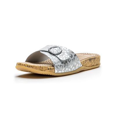 Revs - Katrine - Womens Single Strap Reflexology Massage Sandals, Silver Cheetah US10