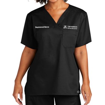 Custom Emroidered Scrub Top Add Your Embroidery Text Name Unisex Workflex V-Neck Medical Scrub Shirt Black