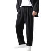 Casual Suit Pants for Men Elastic Waist Classic Fit Straight Leg Trousers Summer Flat-Front Loose Work Dress Pants Pockets Black view 2