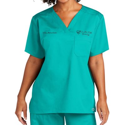 Custom Emroidered Scrub Top Add Your Embroidery Text Name Unisex Workflex V-Neck Medical Scrub Shirt Teal Blue