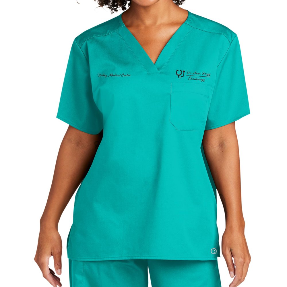 Custom Emroidered Scrub Top Add Your Embroidery Text Name Unisex Workflex V-Neck Medical Scrub Shirt Teal Blue
