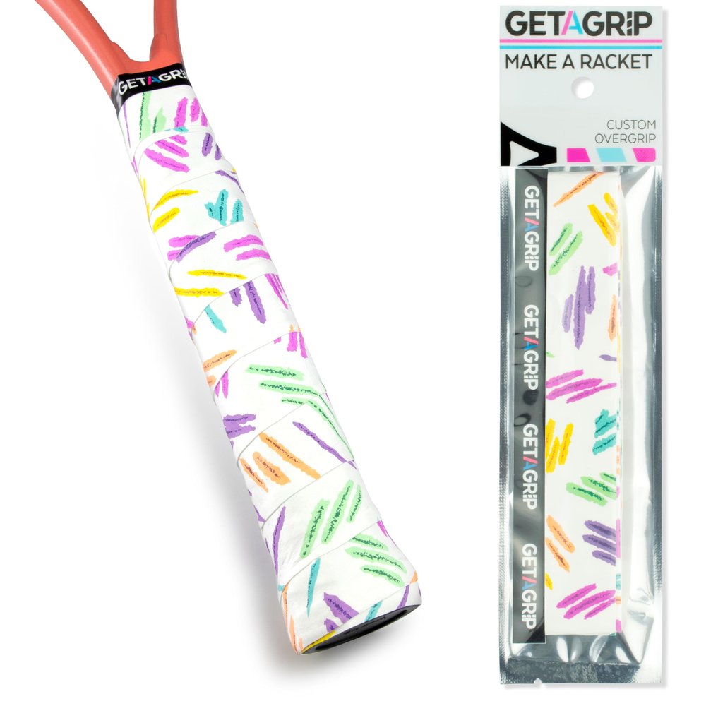 Get A Grip - Custom Tennis Racket Grip Tape - Anti-Slip/Quick-Drying Tennis Overgrips - Precut Badminton Racket Grip with Finishing Tape (Spring & Bounce, 1 Grip)