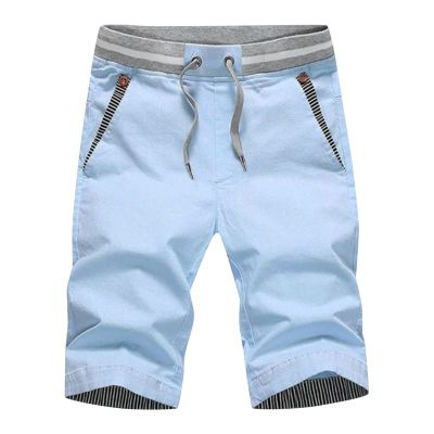 Mens Linen Shorts Casual Summer Stretch Elastic Waist Drawstring Beach Shorts Classic Fit Cotton Short Pant with Pockets Blue