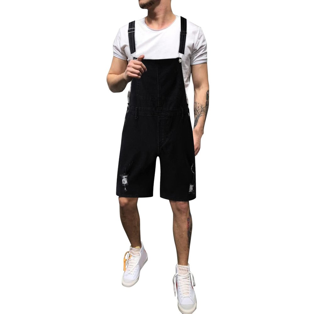 QWENTMTNTY Mens Bib Overalls Denim Shorts Relaxed Fit Romper Casual Lightweight Beach Workout Summer Jean Jumpsuit Shorts