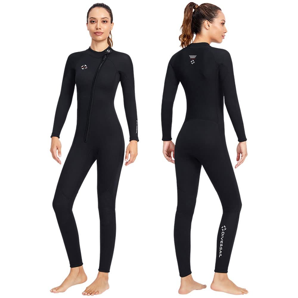 Wet Suits for Men 3MM Neoprene Wetsuit for Women in Cold Water Front Zip Triathlon (Medium, Woman's Black)
