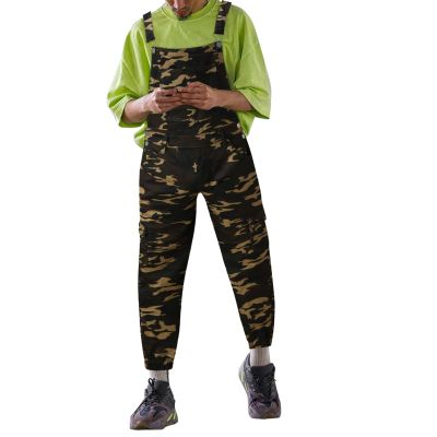 Bib Overalls for Men Denim Relaxed Fit Lightweight Stretch Jean Jumpsuit Classic Camouflage Print Suspender Pants