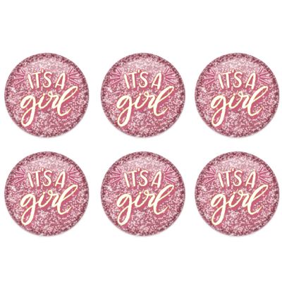 Beistle 6 Piece Prismatic It's A Girl Pinback Buttons For Baby Shower Party Favors Gender Reveal Decorations