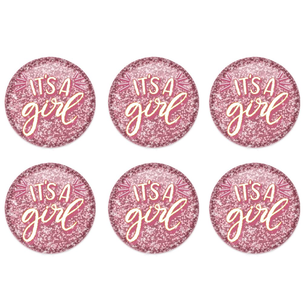 Beistle 6 Piece Prismatic It's A Girl Pinback Buttons For Baby Shower Party Favors Gender Reveal Decorations