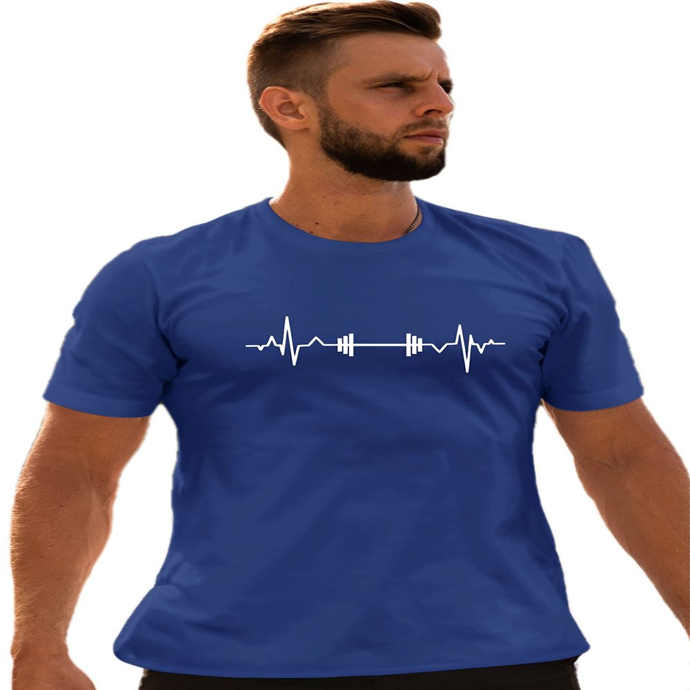 5X-Large Royal Unisex Barbell Heartbeat Weightlifting Gym Workout Gift Idea T-Shirt