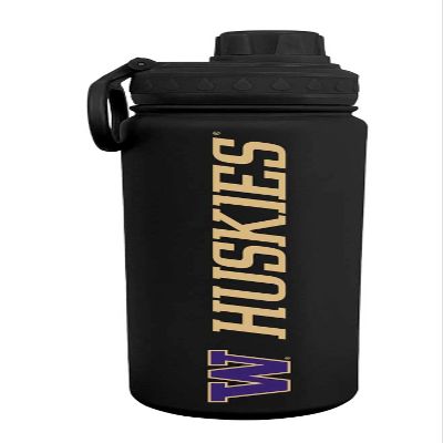 Campus Colors NCAA Stainless Steel Water Bottle - Twist on cap - 24 oz - Carry Clip - Keeps Your Drinks Hot or Cold for Hours (Washington Huskies - Black)