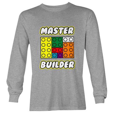 Master Builder - Build Blocks Long Sleeve Youth Shirt (Light Gray - Long Sleeve, X-Large)