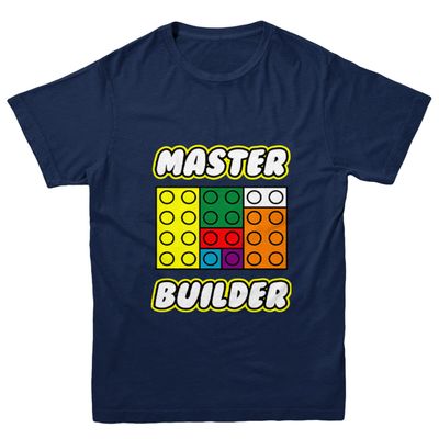 Master Builder - Build Blocks Youth T-Shirt (Navy Blue, Small)
