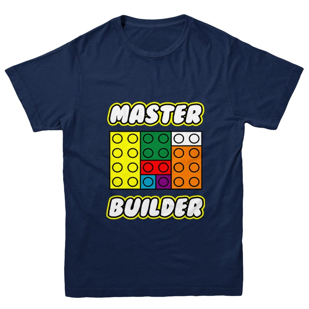 Master Builder - Build Blocks Youth T-Shirt (Navy Blue, Small)
