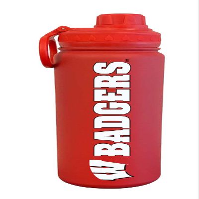 Campus Colors NCAA Stainless Steel Water Bottle - Twist on cap - 24 oz - Carry Clip - Keeps Your Drinks Hot or Cold for Hours (Wisconsin Badgers - Red)