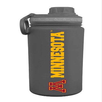 Campus Colors NCAA Stainless Steel Water Bottle - Twist on cap - 24 oz - Carry Clip - Keeps Your Drinks Hot or Cold for Hours (Minnesota Golden Gophers - Sport Gray)