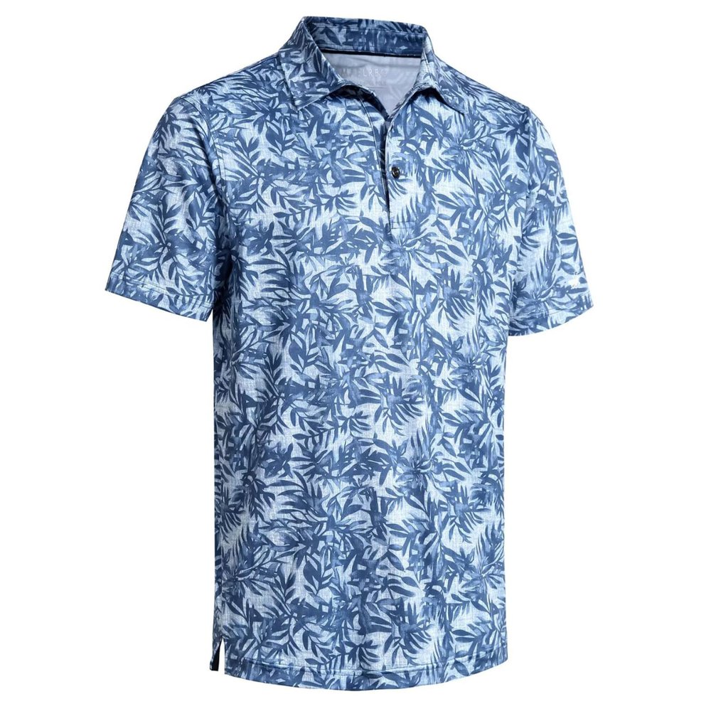 Golf Shirts for Men Dry Fit Short Sleeve Moisture Wicking Print Performance Sport Casual Men Polo Shirts Blue Leaf