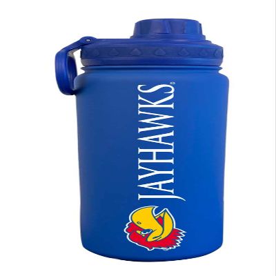 Campus Colors NCAA Stainless Steel Water Bottle - Twist on cap - 24 oz - Carry Clip - Keeps Your Drinks Hot or Cold for Hours (Kansas Jayhawks - Royal)