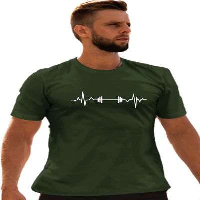 5X-Large Forest Green Unisex Barbell Heartbeat Weightlifting Gym Workout Gift Idea T-Shirt
