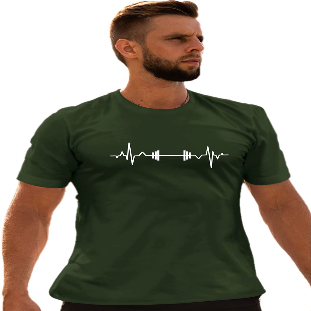 5X-Large Forest Green Unisex Barbell Heartbeat Weightlifting Gym Workout Gift Idea T-Shirt