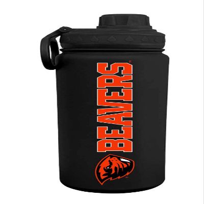 Campus Colors NCAA Stainless Steel Water Bottle - Twist on cap - 24 oz - Carry Clip - Keeps Your Drinks Hot or Cold for Hours (Oregon State Beavers - Black)