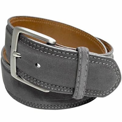 351000-AE354NB Men's Belt Suede Full Leather Belt Casual Dress Leather Belt 1-3/8"(35mm) Wide (Gray, 32)