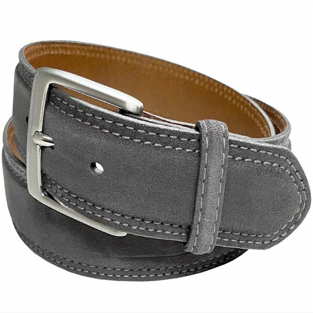 351000-AE354NB Men's Belt Suede Full Leather Belt Casual Dress Leather Belt 1-3/8"(35mm) Wide (Gray, 32)