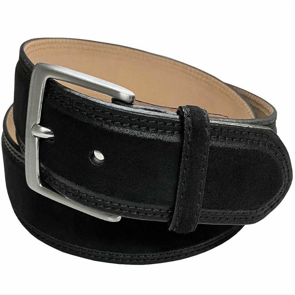 351000-AE354NB Men's Belt Suede Full Leather Belt Casual Dress Leather Belt 1-3/8"(35mm) Wide (Black, 32)