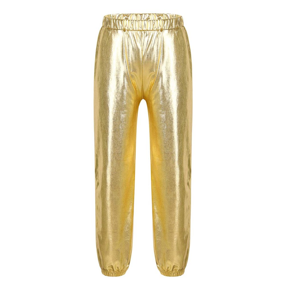 easyforever Girls High Waist Glossy Metallic Elastic Dance Pants Hip Hop Trousers Streetwear Dancewear Sweatpant Gold 16 Years