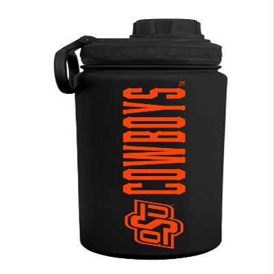 Campus Colors NCAA Stainless Steel Water Bottle - Twist on cap - 24 oz - Carry Clip - Keeps Your Drinks Hot or Cold for Hours (Oklahoma State Cowboys - Black)