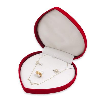 N'icePackaging 3 Qty - Premium Macaw-Red Flocked Velour Large Heart-Shaped Combo Jewelry Box