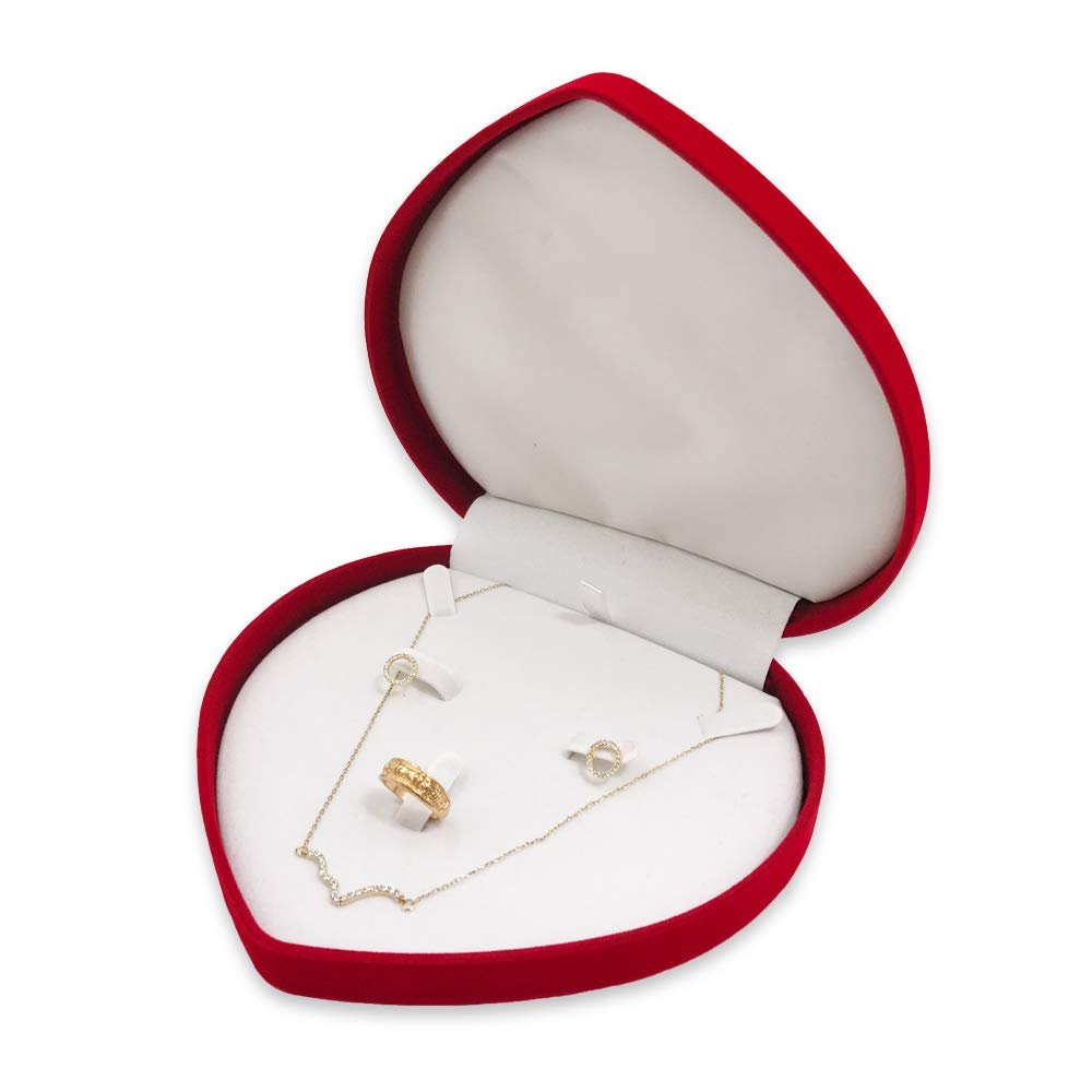 N'icePackaging 3 Qty - Premium Macaw-Red Flocked Velour Large Heart-Shaped Combo Jewelry Box