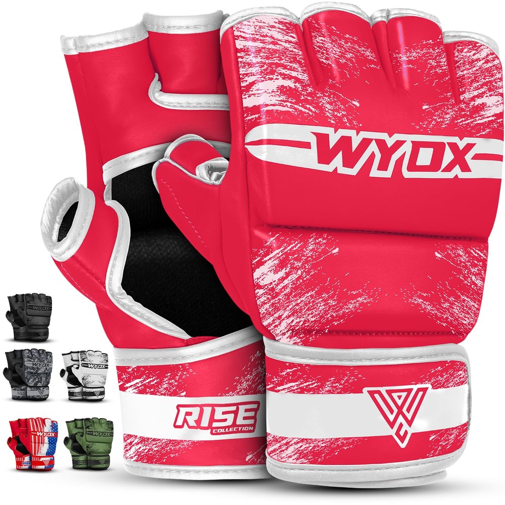 WYOX MMA Gloves Grappling Sparring, Boxing Gloves Men Women Muay Thai Martial Arts Training, Half Finger Adjustable Mitts Wrist Support Kickboxing Gloves (Pink, L/XL (21-27 cm))