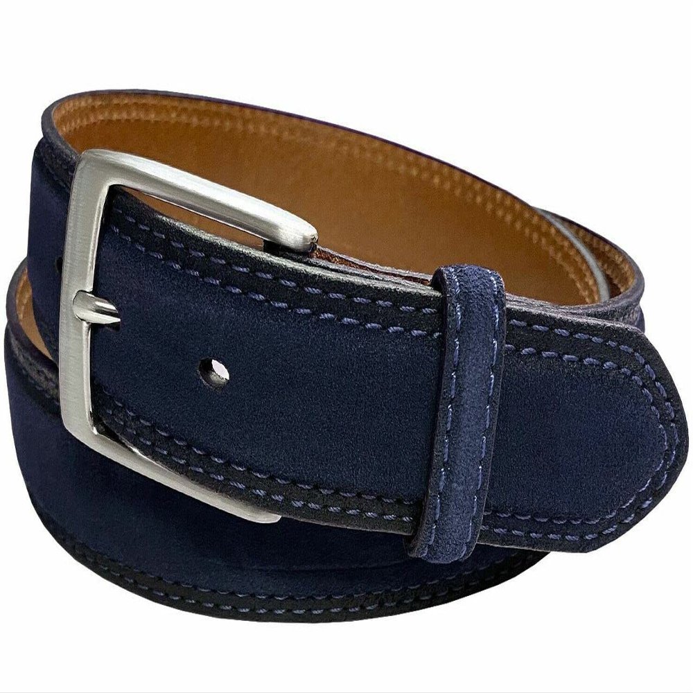351000-AE354NB Men's Belt Suede Full Leather Belt Casual Dress Leather Belt 1-3/8"(35mm) Wide (Navy, 32)