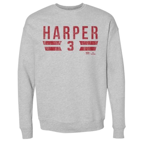 500 LEVEL Bryce Harper Philadelphia Font Crewneck Sweatshirt (Heather Gray, XX-Large)