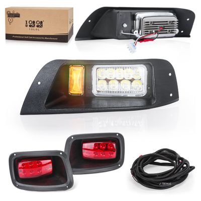 10L0L Golf Cart EZGO TXT Headlight Kit (12V) - Headlight and Tailight with Mail Wire Harness for EZGO TXT 1995-2013 Gas and Electric Golf Cart, Street Legal