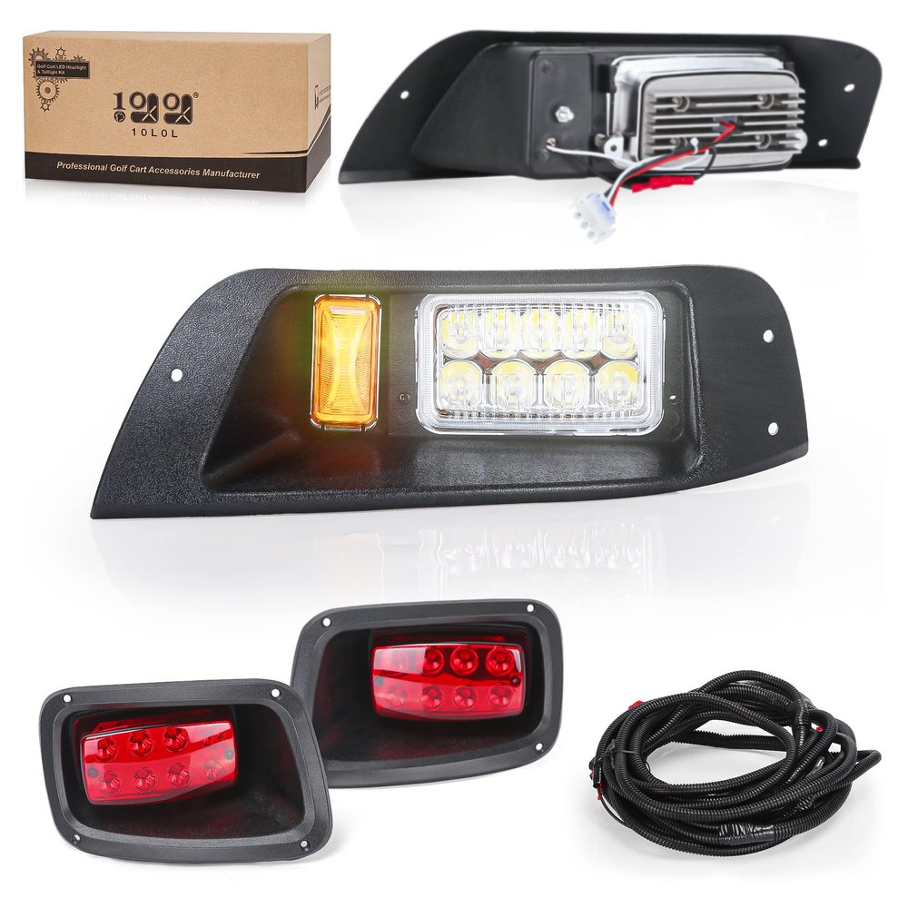 10L0L Golf Cart EZGO TXT Headlight Kit (12V) - Headlight and Tailight with Mail Wire Harness for EZGO TXT 1995-2013 Gas and Electric Golf Cart, Street Legal