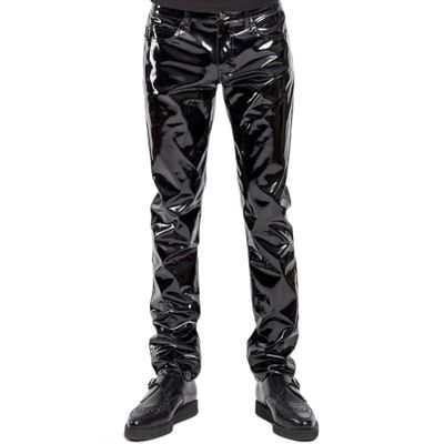YONGHS Men's Faux Leather Pants Punk 80's Rock Leggings Trousers Tight Gothic Motorcycle Biker Pants Black B Medium